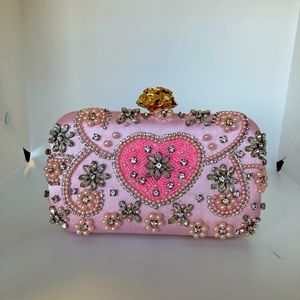 Fancy Pink rhinestone clutch handbag
